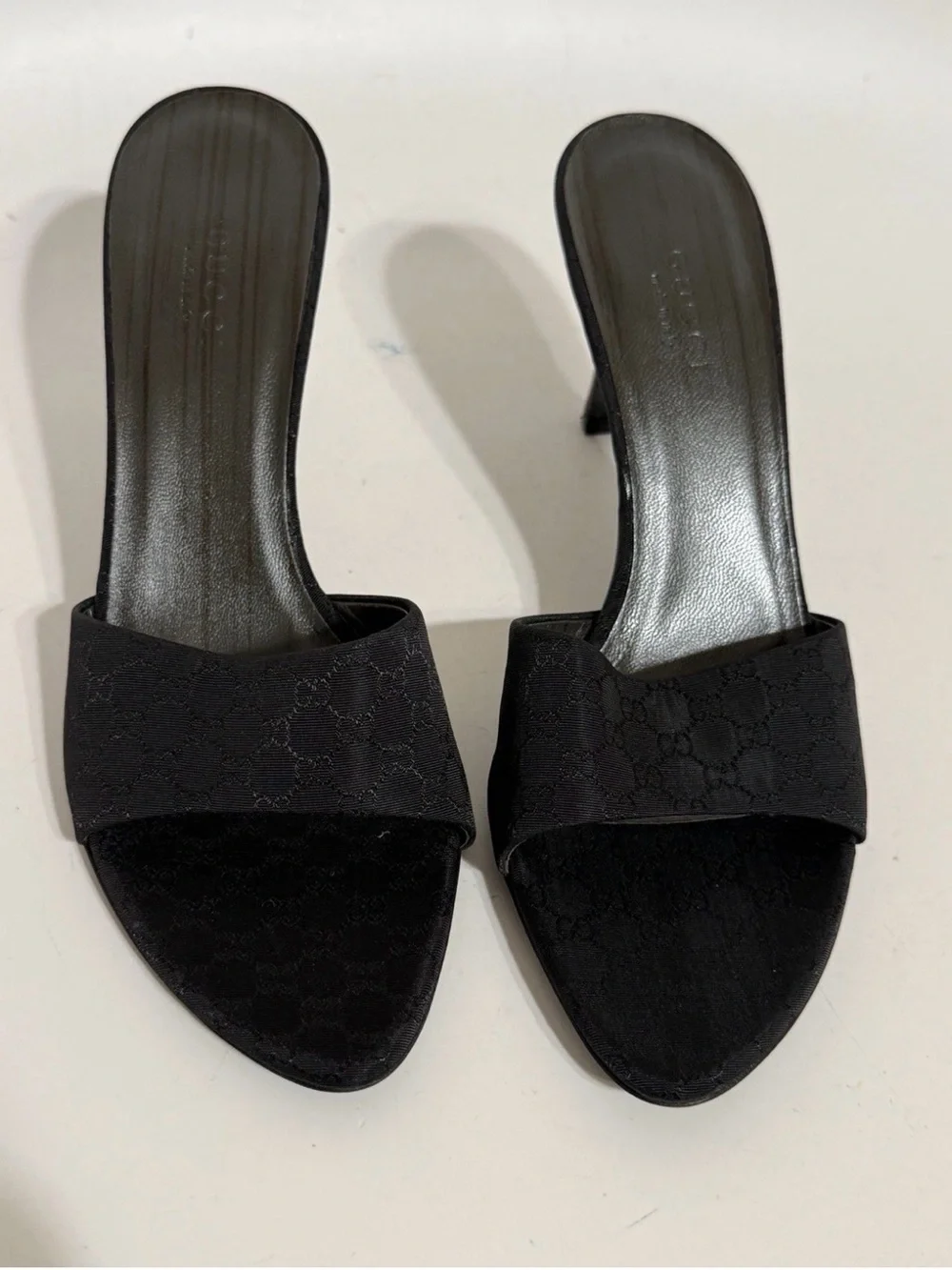 Gucci Black Monogram Slip-On Stiletto Mules